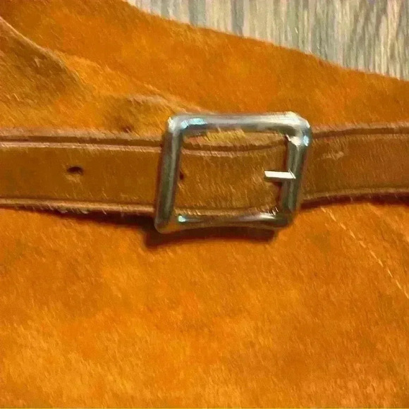 Leather suede childs chaps with fringe and beads western wear costume vintage - Picture 3 of 8